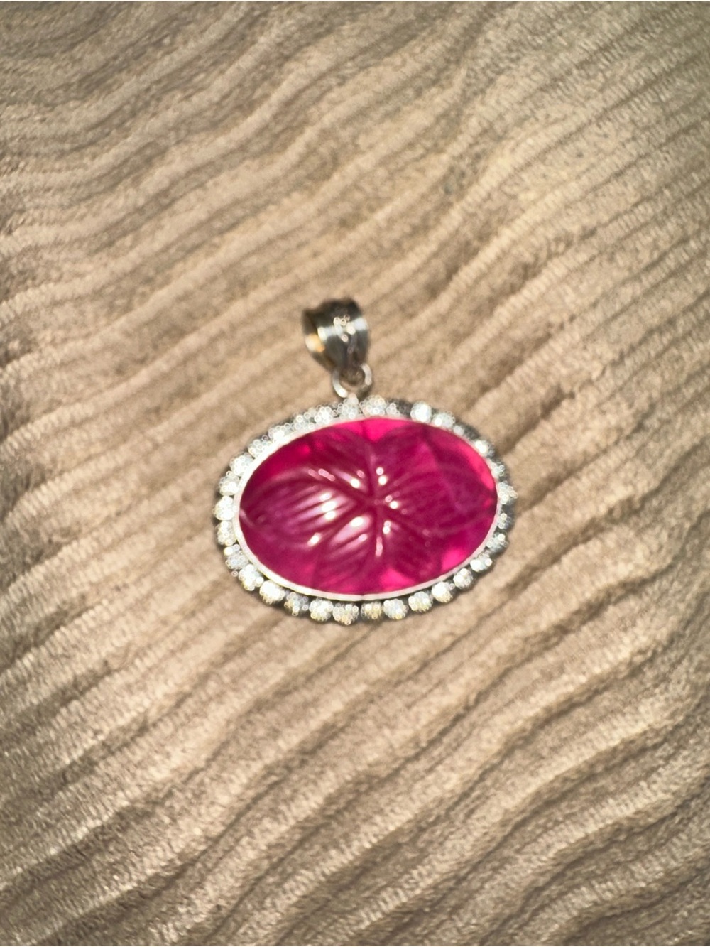 925 flower pink Carved Oval Pendant